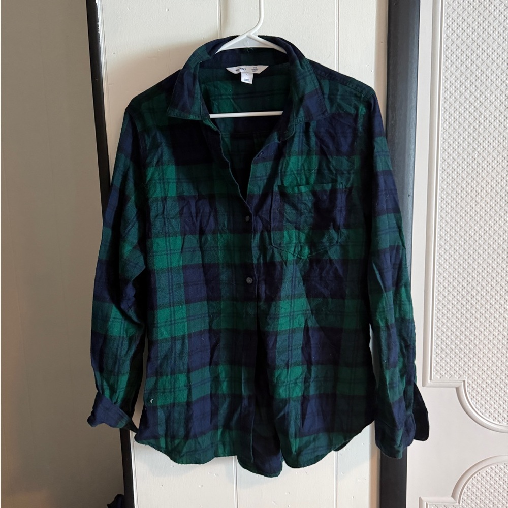 Old Navy Navy and Green Plaid Shirt